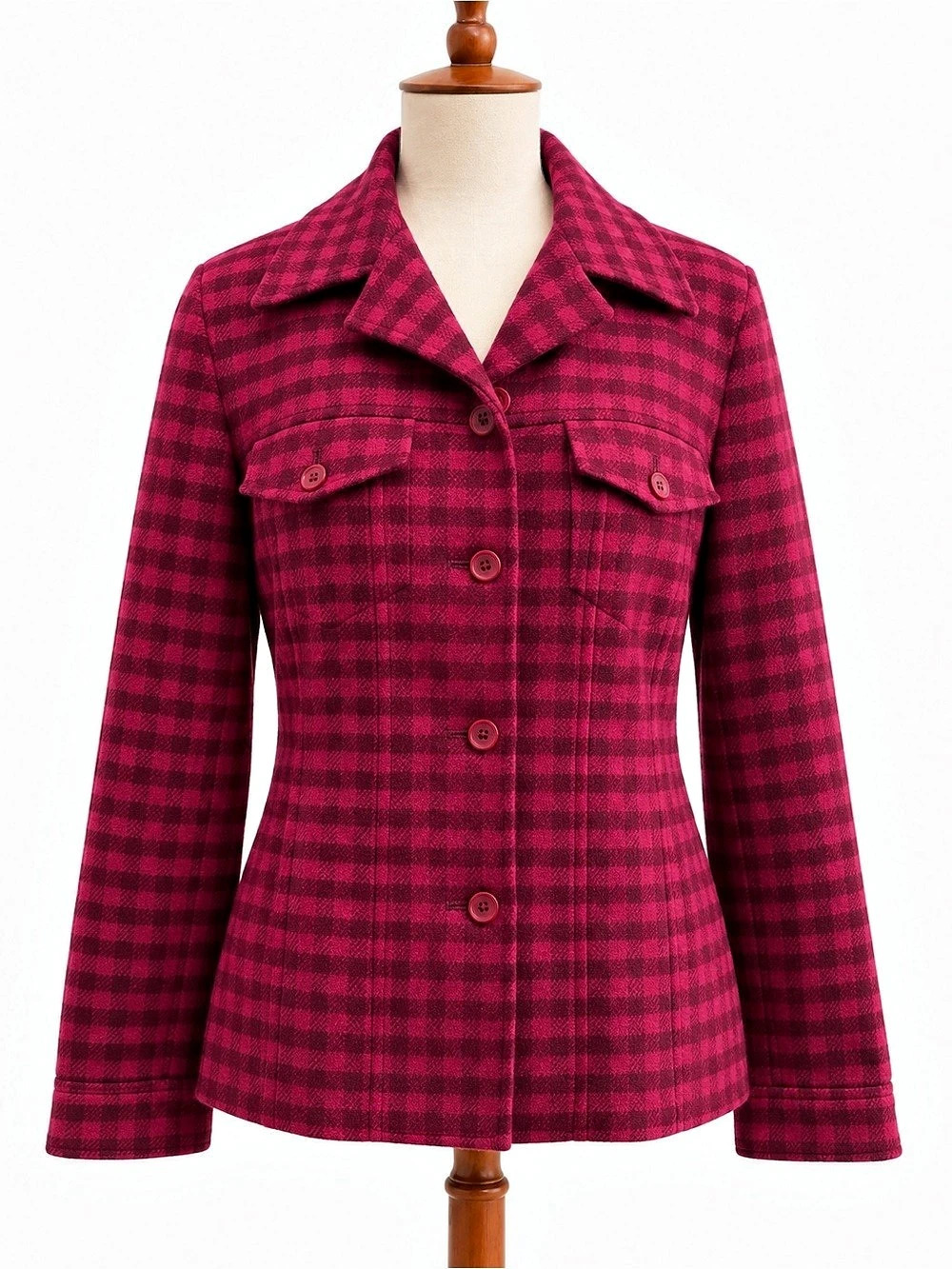 Talbots Plaid Wool Blend Jacket in Pink & Black Size 6 Like New